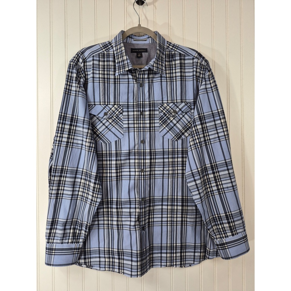 NWOT Banana Republic Mens XL Blue Plaid Button Down Shirt Long Sleeve Cotton
